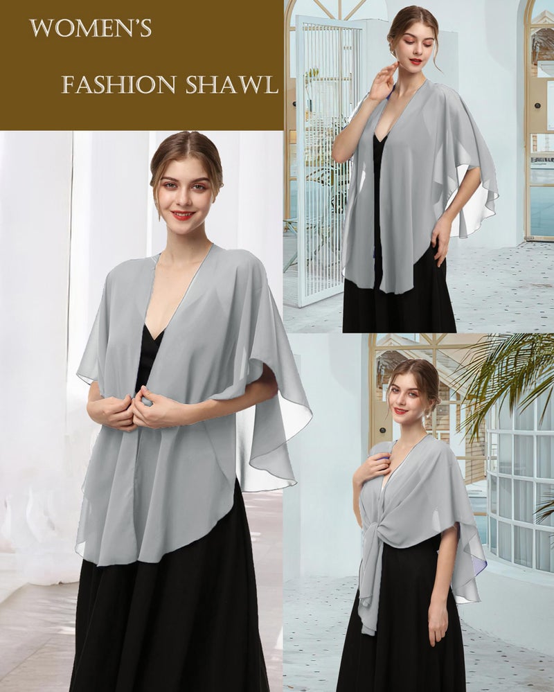Hotshawl Womens Chiffon Shawls and Wraps, Wedding Party Shawl Scarf for Evening Dresses (Gray) - Image 3